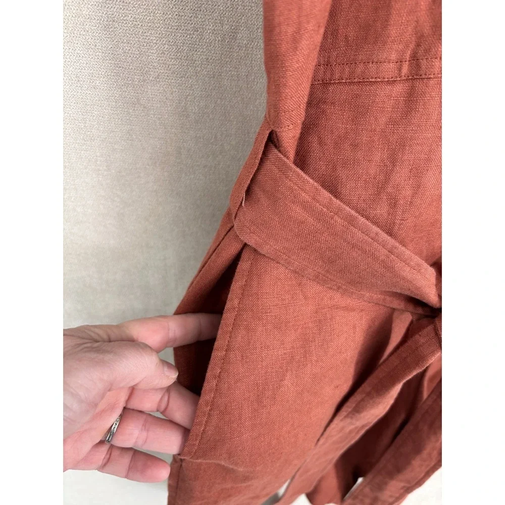 COS Jumpsuit Womens 32 Orange Linen Short Button Up Romper Tie Waist